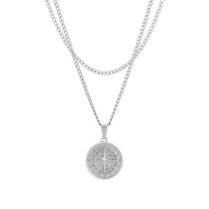 Conjunto de colares com medalha prateada Captain Compass, em aço inoxidável, para homem, da marca Twobrothers.