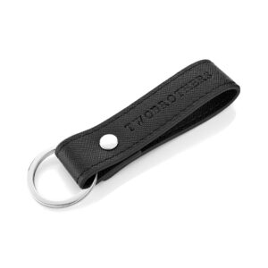 Porta-chaves preto em pele genuína estilo saffiano com argola para chaves. da marca Twobrothers.