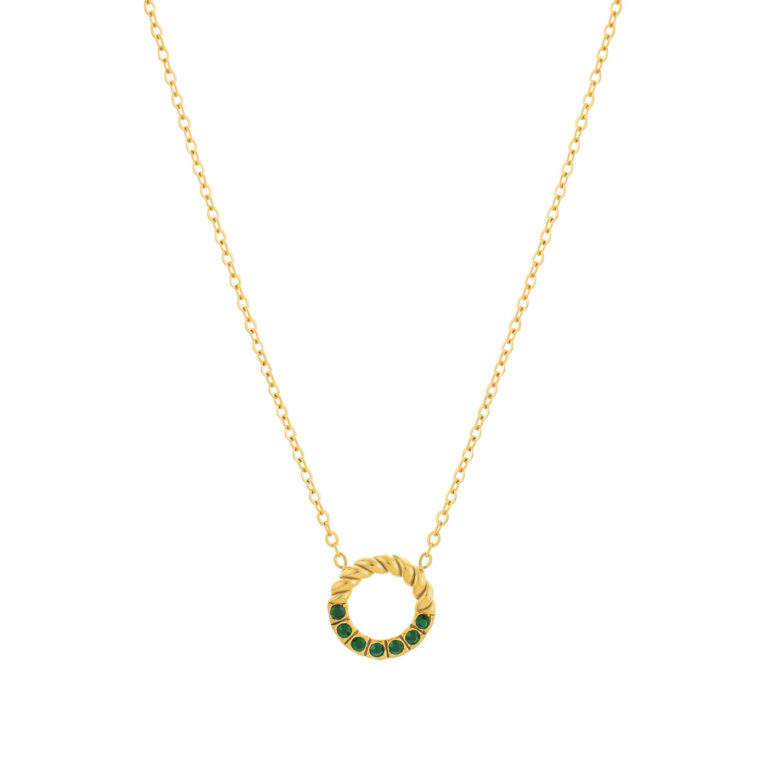 Colar Mulher Dourado com Brilhantes Verdes da Twobrothers