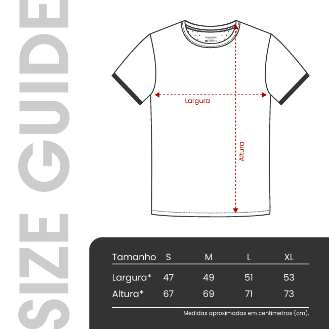 Guia de tamanho das T-shirts Detroit 2024