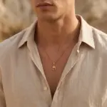 Colar para homem em aço inoxidável dourado, modelo poseidon tridente