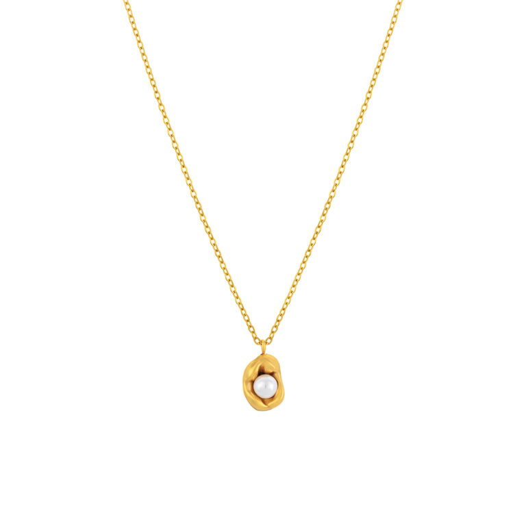 Colar Mulher Dourado com pendente pérola.