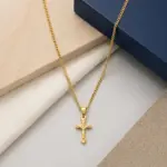 Colar dourado, para homem, com pendente em forma de cruz em aço inoxidável.