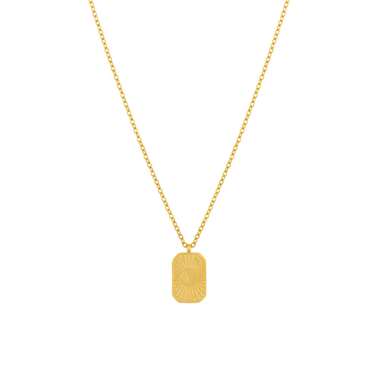 Colar mulher dourado lua em aço inoxidável.