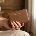 Carteira para mulher em pele castanha granulada da marca twobrothers