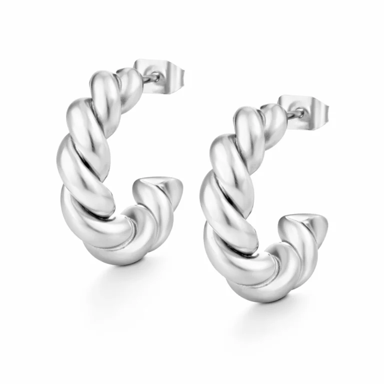 Brincos mulher prateados em formato argola torcidos