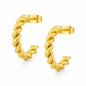 Brincos mulher dourados em formato de argola torcida
