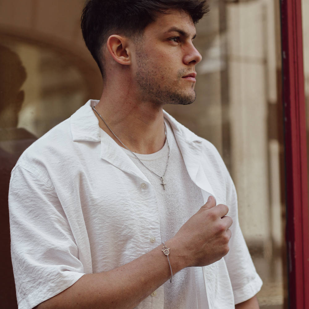 Pulseira-para-homem-com-mao-de-fatima Pulseira para Homem com mão de Fátima em aço inoxidável.