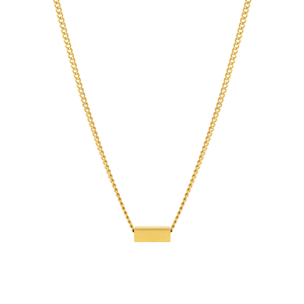 Colar Mulher Dourado Minimal Personalizável, em aço inoxidável, com pendente de 4 faces para personalizar.