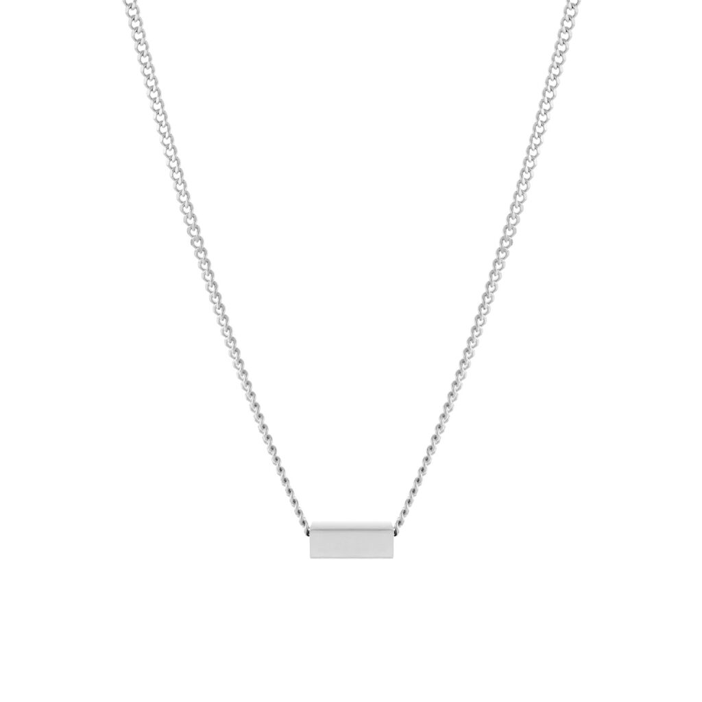 Colar Mulher Prateado Minimal Personalizável, em aço inoxidável, com pendente de 4 faces para personalizar.
