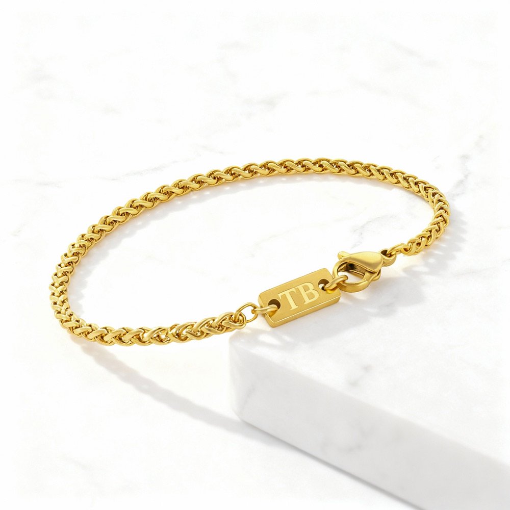 pulseira-homem-dourada-collin Pulseira para homem em aço dourado fina