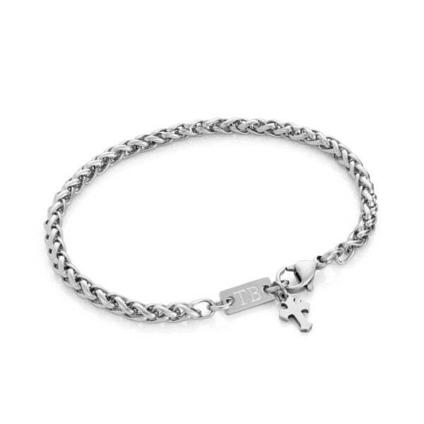 Pulseira para Homem Collin, em aço inoxidável prateado, com pendente em forma de cruz da Twobrothers