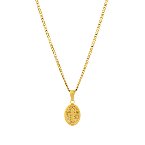 Colar Homem Dourado com medalha com cruz, para homem, produzido em aço inoxidável que não faz alergia, na categoria de moda em Portugal