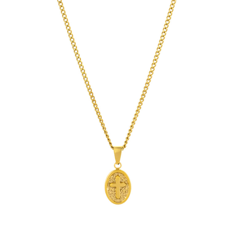 Colar Homem Dourado com medalha com cruz, para homem, produzido em aço inoxidável que não faz alergia, na categoria de moda em Portugal