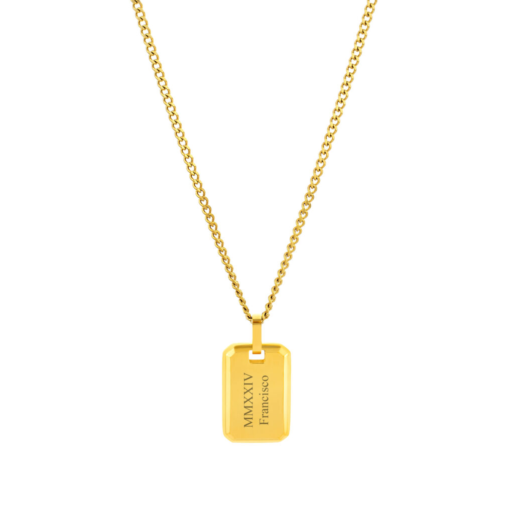 Colar Homem dourado com pendente Seattle, para personalizar, produzido em aço inoxidável que não faz alergia, na categoria de moda em Portugal