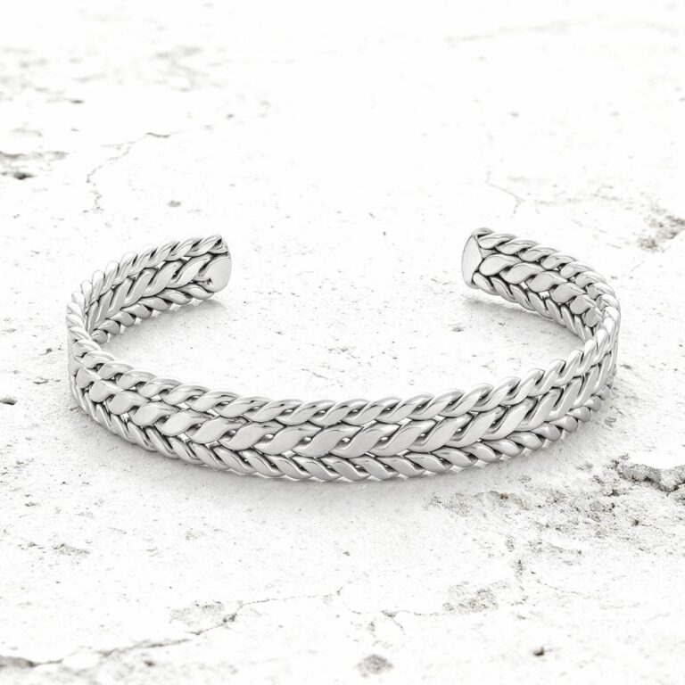 Escrava homem dupla prateada em aço inoxidável