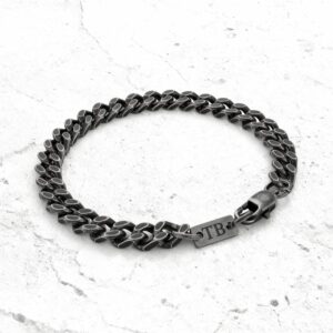 Pulseira homem corrente escurecida em aço inoxidável.