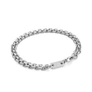 Pulseira para Homem Delmar, em aço inoxidável prateado, da marca portuguesa Twobrothers, com duas correntes juntas.