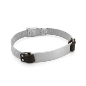 Pulseira Elmore em aço inoxidável prateado da marca portuguesa Twobrothers, que permite gravação Personalizada no aço de Iniciais, nomes, frases e datas.