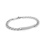 Pulseira Marbleton em aço inoxidável prateado da marca portuguesa Twobrothers, que permite gravação Personalizada no aço de Iniciais, nomes, frases e datas.