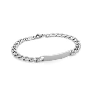 Pulseira Marbleton em aço inoxidável prateado da marca portuguesa Twobrothers, que permite gravação Personalizada no aço de Iniciais, nomes, frases e datas.