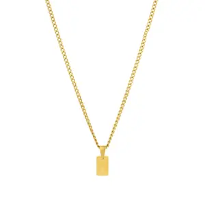 colar para mulher em aço inoxidavel dourado com medalha retangular inicial