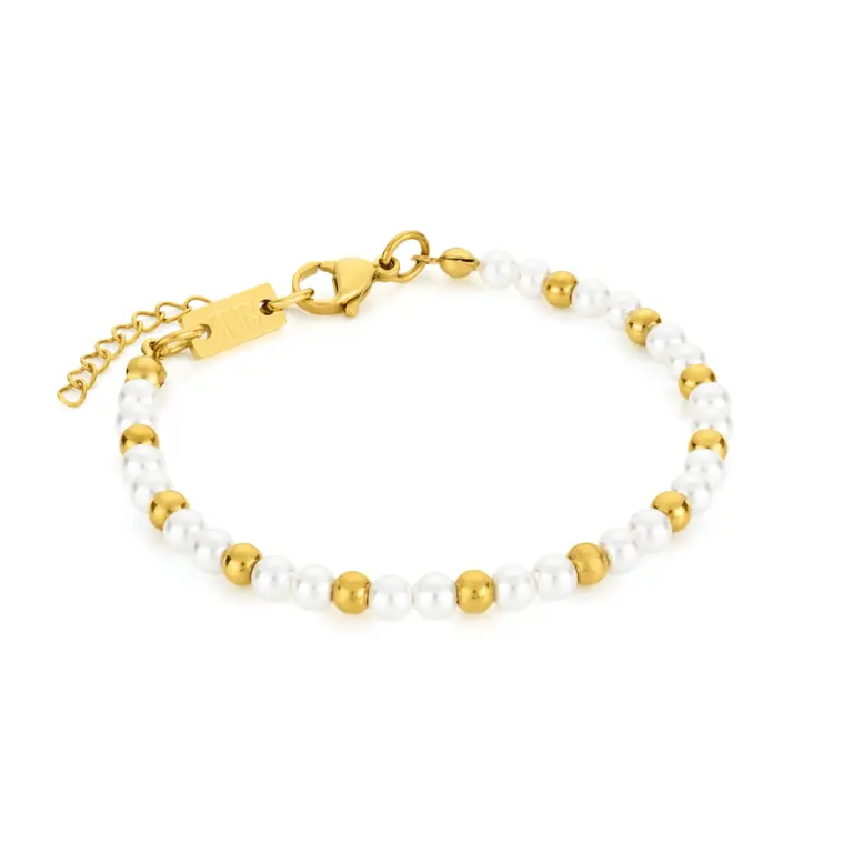 pulseira para mulher com pedras e aço inoxidavel dourado