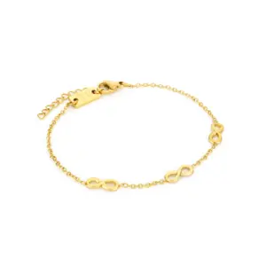 pulseira em aço inoxidavel dourada para mulher com infinitos