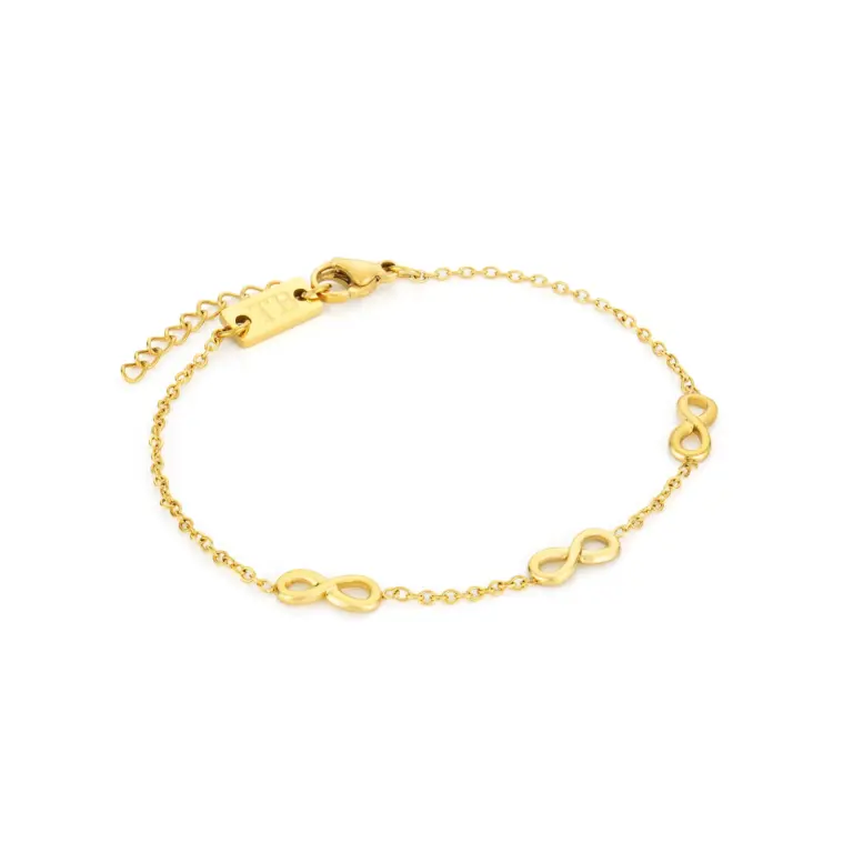 pulseira em aço inoxidavel dourada para mulher com infinitos