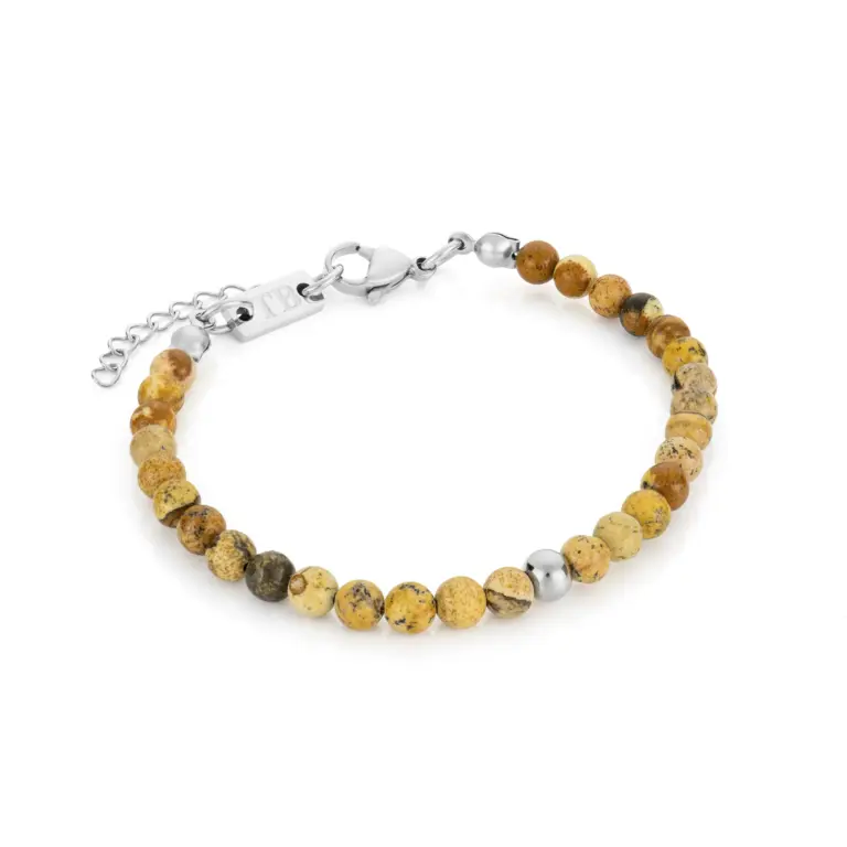 pulseira para mulher prateada em aço inoxidavel e pedra natural rachel