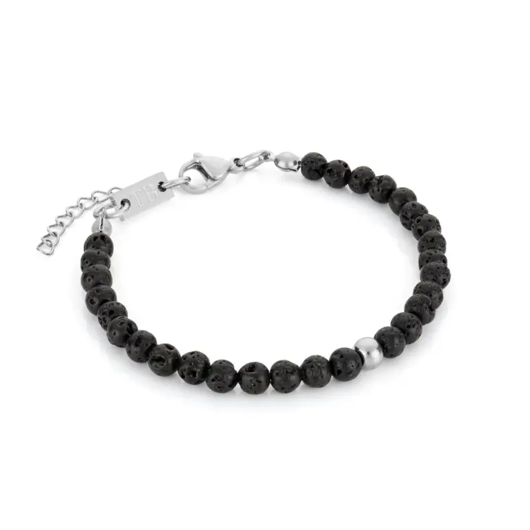 pulseira com pedras naturais e aço inoxidavel prateada romy