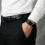 Relógio para Homem Vegas em aço inoxidável e bracelete em pele genuína preta