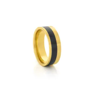 Anel para homem em aço inoxidável dourado e preto.