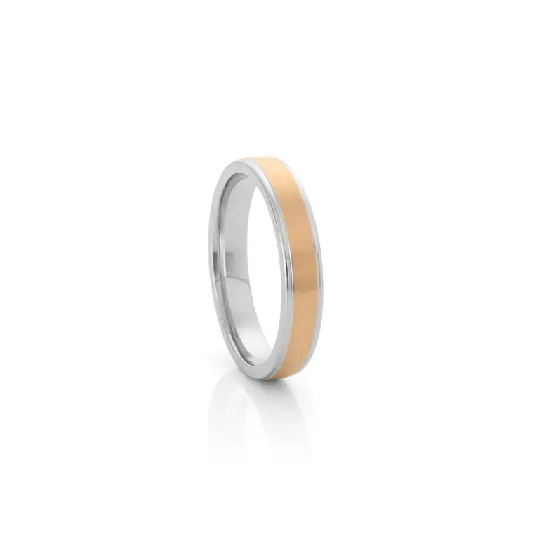 Anel para homem bicolor, em aço inoxidavel prateado e rosa dourado modelo Iowa