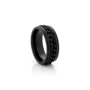 Anel para homem em aço inoxidável preto com centro giratório.