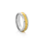 Anel para homem em aço inoxidável prateado e dourado no centro.