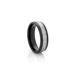 Anel para homem bicolor, em aço inoxidável prateado e preto, modelo Roswell