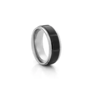 Anel para homem bicolor, em aço inoxidável prateado e preto, modelo Waterloo