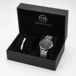 Pack relógio Clinton Mesh e pulseira escrava fina em aço inoxidavel 316L