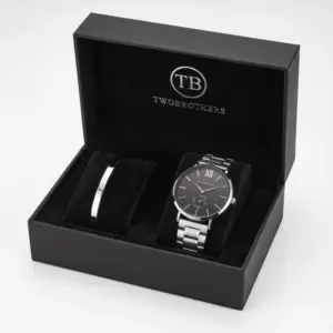 Pack relógio Clinton Link e pulseira escrava fina em aço inoxidavel 316L