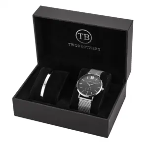 Pack relógio Clinton Mesh e pulseira escrava fina em aço inoxidavel 316L