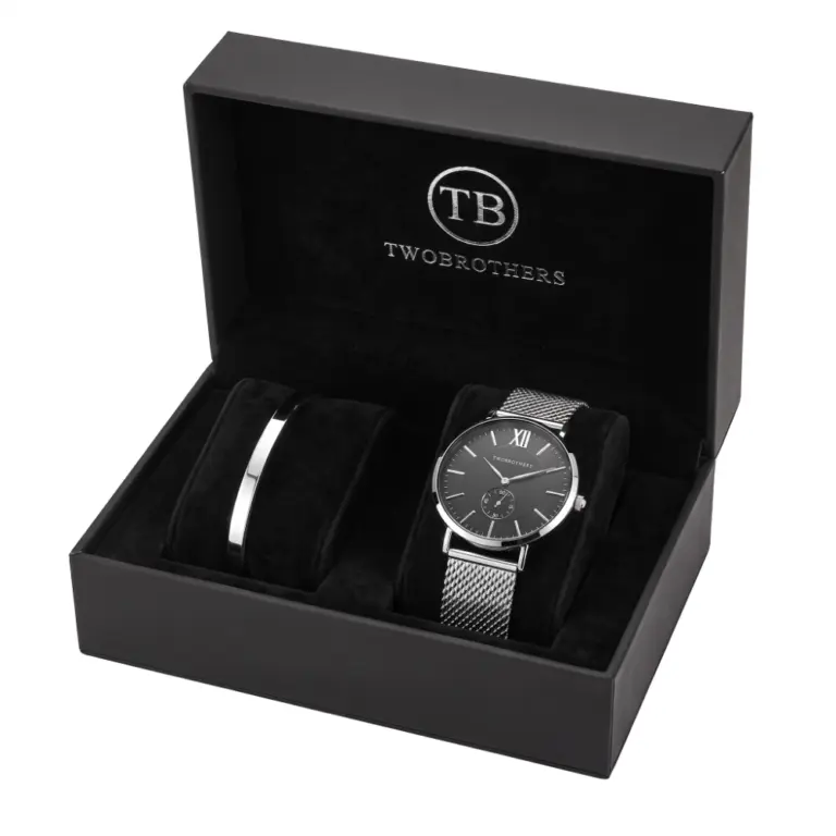 Pack relógio Clinton Mesh e pulseira escrava fina em aço inoxidavel 316L